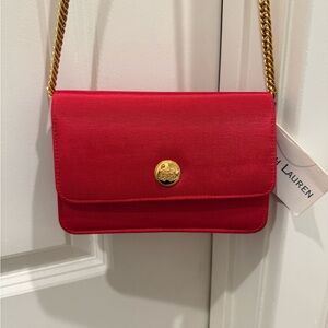 NWT Vintage Red Ralph Lauren Purse with Removable Gold Chain Strap